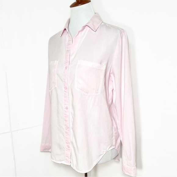 SOLD-Anthropologie Pastel Pink Chambray Long Sleeve Buttondown Shirt Small - Picture 3 of 9
